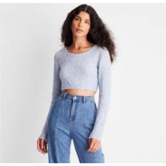 Future Collective Reese Blutstein Cropped Scoop Neck Sweater Blue Women’s L NWT - Picture 1 of 5